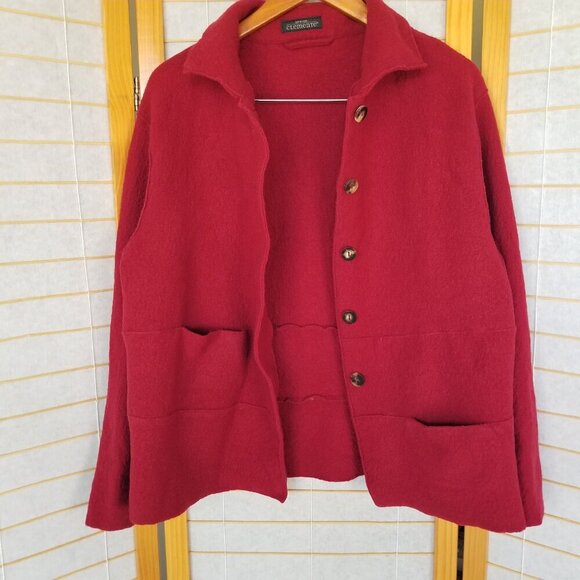 Elemente Clemente 100% Italian Boiled Wool Red Cardigan Sweater Coat Size 8 - Picture 11 of 12